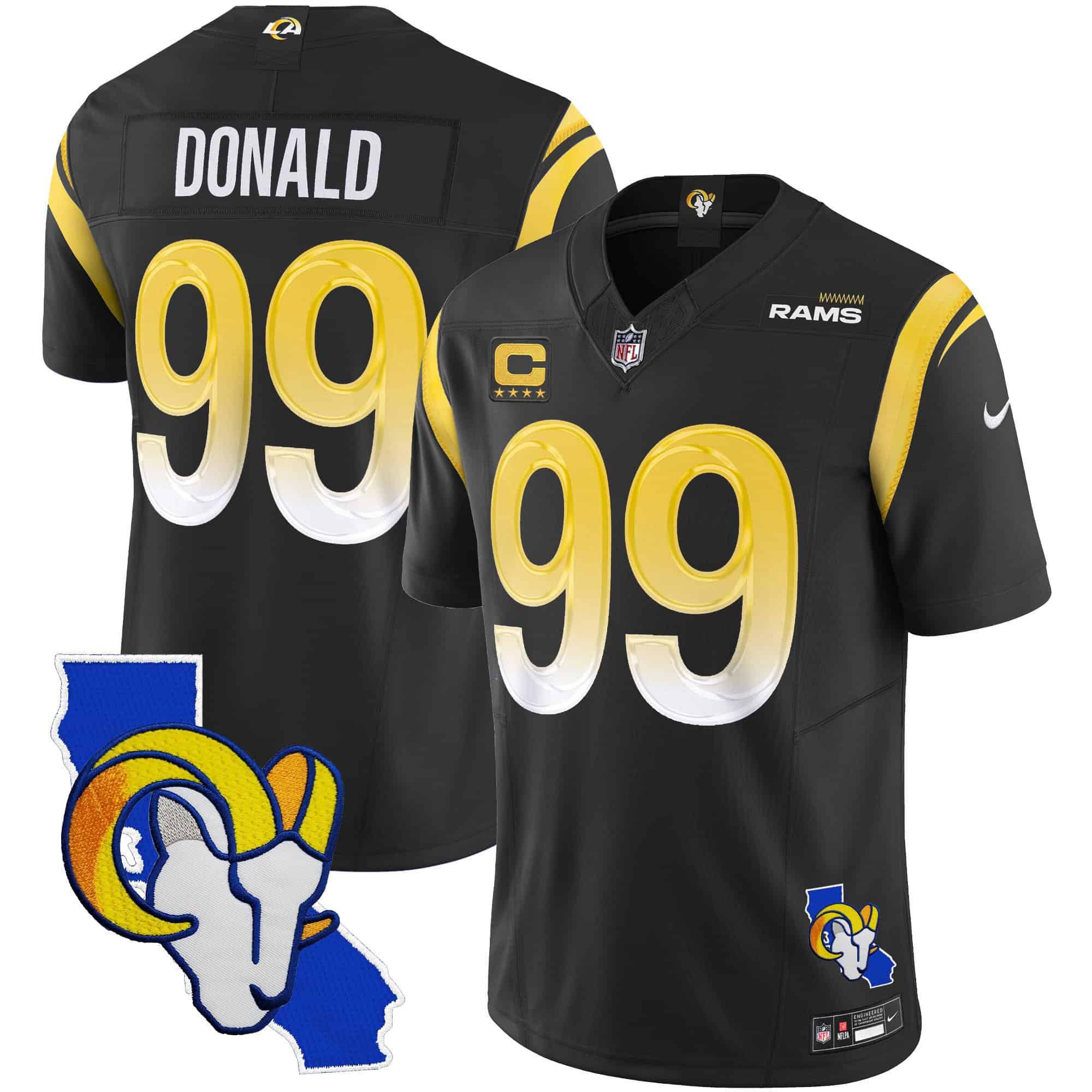Men Los Angeles Rams 99 Donald Black 2024 Nike California Patch Vapor Limited NFL Jersey style 1